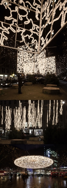 柏林圣诞灯饰-广场公共通道的灯饰，有五个立方体照明，挂在交通路口的不同角度