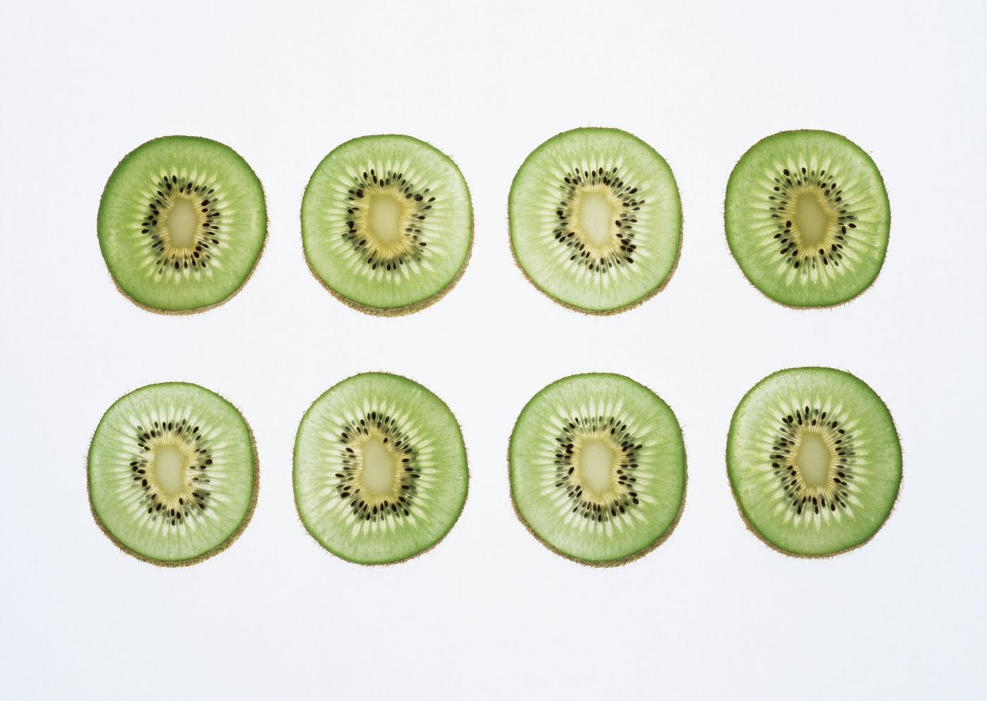 排成一排的八片猕猴桃水果片图片