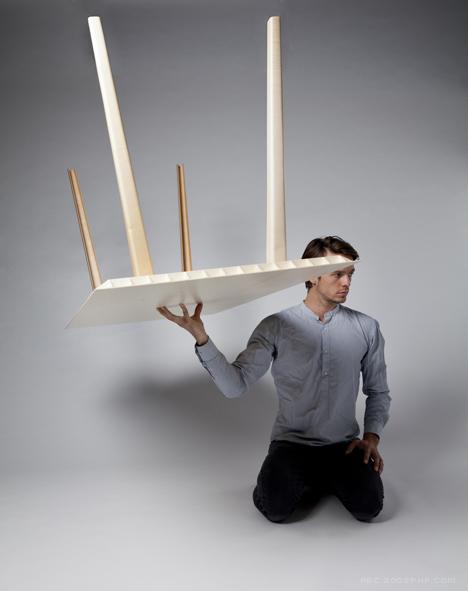 鲁本・贝克斯木桌,薄木板条组成的网格,重量仅为4.5千克-德国设计师Ruben Beckers作品---酷图编号7