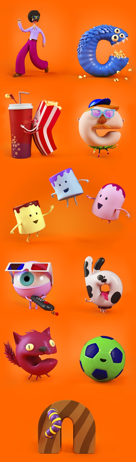 “爆米花”五彩卡通字母形象设计图片