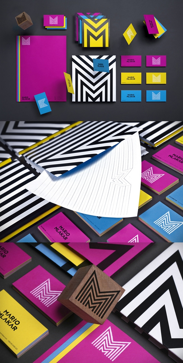 Mario Mlakar品牌形象设计-一个年轻的克罗地亚电影制片人的视觉设计,主要元素是字母M在他名字和姓氏中重复使用,饱和的颜色和轮锯齿形装饰,强调他个性和职业身份,融合了强烈的情感冲击和深思熟虑的智力图片