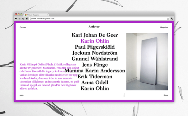 瑞典最大艺术杂志品牌Artlover网页设计品牌-Artlover重点描绘了艺术家,而不是艺术,采访瑞典当地的精英艺术---酷图编号4