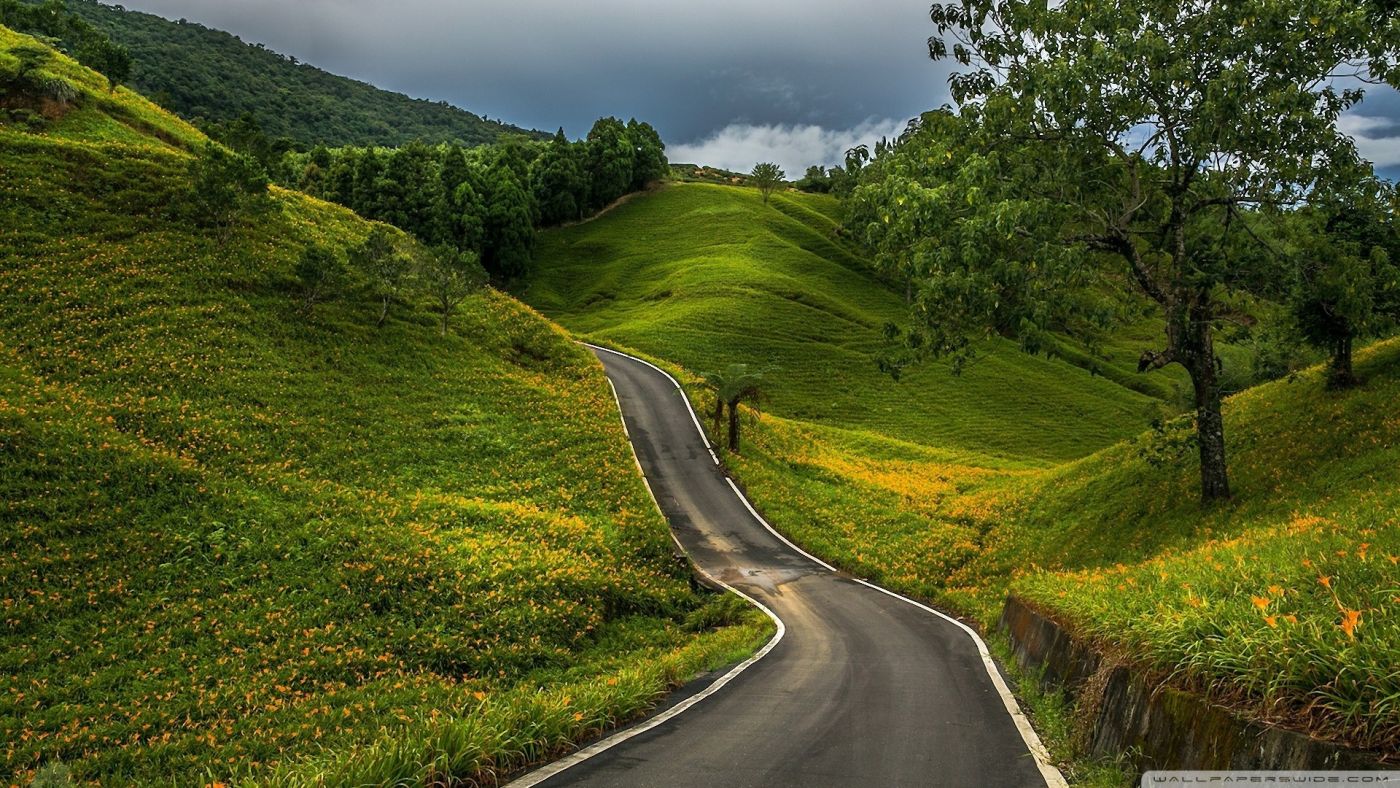超级美丽的野外山丘公路壁纸图片