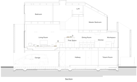 倾斜偏移黑屋-日本影楼级建筑师Level作品-狭长的走廊有4.6 17.3米,水平建筑师主要关心的是创造宽敞的空间感,并引入自然光到内部---酷图编号13