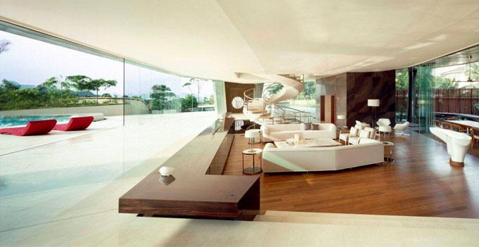 马来西亚吉隆坡优雅的圆形公寓-塑造了吉隆坡天际线的味道,3,000平方米的住宅设计,包括9间卧室,两个家庭间,一个厨房和一间私人用餐区,一个家庭图书馆,游戏室,公共接待区,一个正式的餐厅,宴会厅,教堂, 21个浴室,一个游泳池池,两个套房和室内私人车库,是大型综合建筑及室内设计---酷图编号6