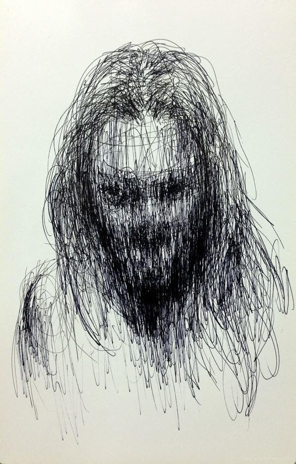 铅笔狂草人像插画---酷图编号11