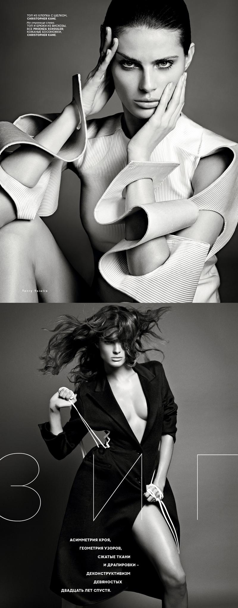 伊莎贝莉・芳塔娜-VOGUE俄罗斯新时尚华丽封面-微妙永恒的优雅黑色外套焕发出诱人的味道图片