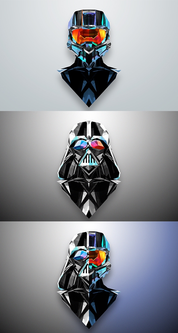 Helmetica-立体几何机器人插画图片