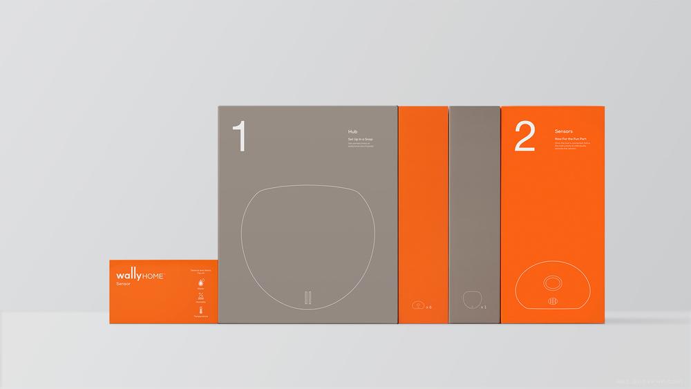 Wally-家居传感器系统包装设计-沃利是一个新的漏水检测传感器警报系统,创造一个传感器网络,提醒你房屋漏水以及其它危险趋势,湿度和湿度。简单的人物线条插图设计和图表来说明产品使用方便---酷图编号2