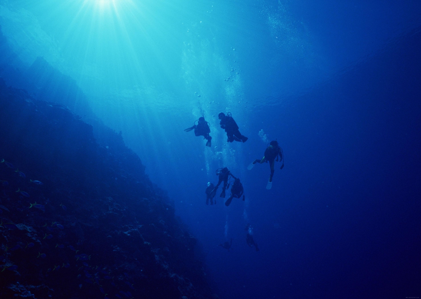 深海中潜水游泳的图片