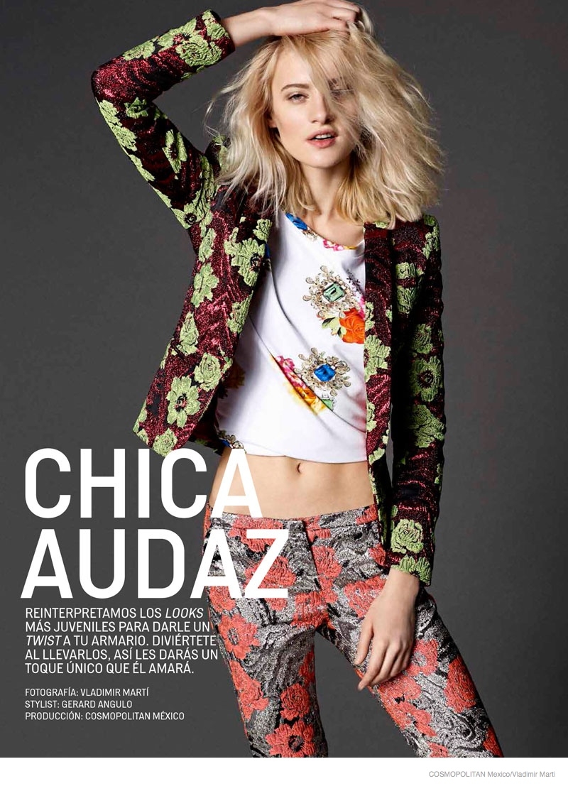 纳迪娅弗拉迪米尔-Cosmopolitan墨西哥-醒目的图案和混合折衷上衣,圆点印花长裤和旱冰鞋大展热拉尔安古洛风格图片