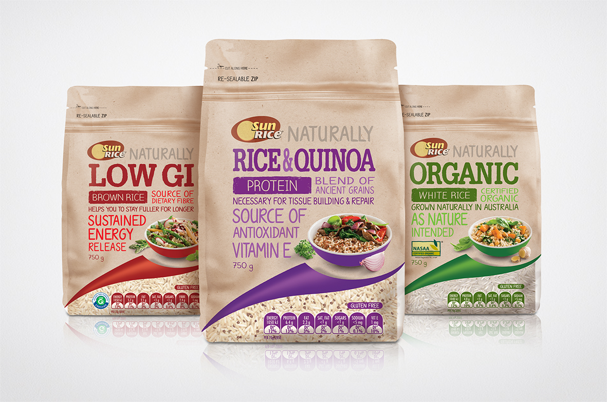 质朴的SunRice大米包装设计-各种手写风格字体和蔬菜风格调色板---酷图编号3