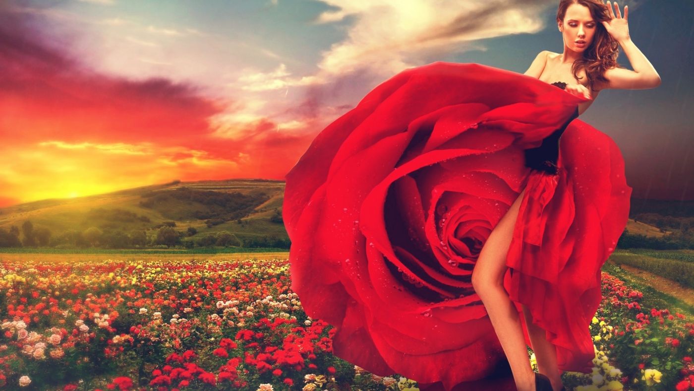 女孩,玫瑰,红色花圈,鲜花,美女4K壁纸-千叶网