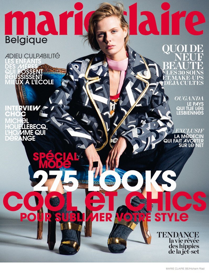 玛丽克莱尔由比利时-荷兰模特金发美女Marlijn Hoek演绎色彩鲜艳的版画外衣女装秀---酷图编号15