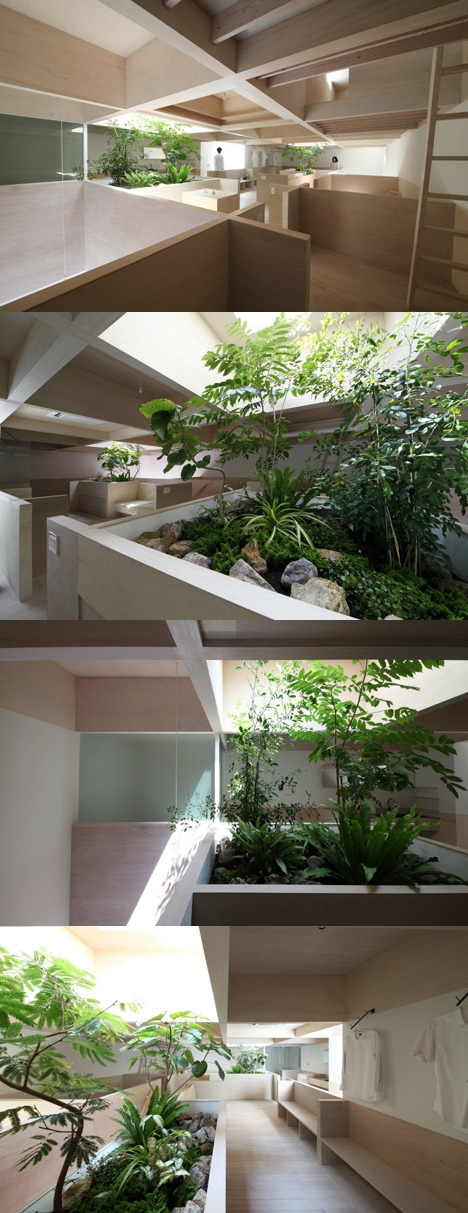 克敏佐佐木的家-半高壁网格的空间室内装饰-在日本冈崎爱知县,房子的下层有一个简单的布局,开放式的客厅和厨房中心,房间沿边缘窄,但上层的设计采用了一种更灵活的布局,为了满足13间客房的需求,同时保持它们相互开放,整个二楼被分成网格,由拱肩墙为界。封面大图