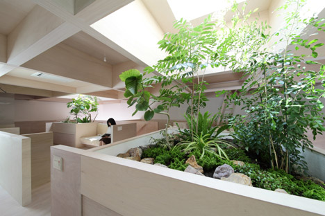 克敏佐佐木的家-半高壁网格的空间室内装饰-在日本冈崎爱知县,房子的下层有一个简单的布局,开放式的客厅和厨房中心,房间沿边缘窄,但上层的设计采用了一种更灵活的布局,为了满足13间客房的需求,同时保持它们相互开放,整个二楼被分成网格,由拱肩墙为界。---酷图编号1110282