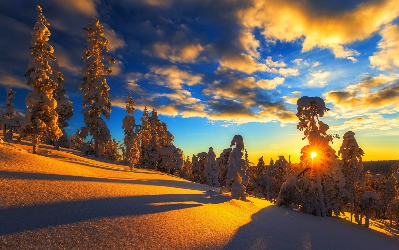 冬天黄昏唯美雪景高清风景桌面壁纸-壁纸图片大全