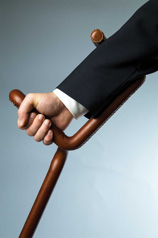 Flamingo弯曲的皮革线性金属拐杖---酷图编号3