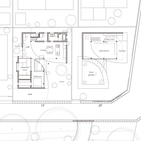弯曲的墙壁公园公寓-在日本滋贺县琵琶湖,视图附近是一个绿意葱葱公园,房屋有一排瓷砖斜屋顶,白色的墙壁,木地板,创造了与当地强烈的绿化视觉连接---酷图编号1120201
