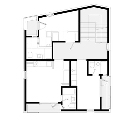白锥楼-位于韩国首尔,房屋主要围绕最佳位置布局窗户和阳台,是一个可以容纳六套紧凑的一室公寓,以及一个两层楼的复式公寓。---酷图编号1123536