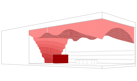 30000条红鞋带组成的天花板屋顶装饰-位于墨尔本,创造出一系列不同的曲线,设计的目的是用鲜艳的边缘来装饰巴西狂欢节---酷图编号1123639