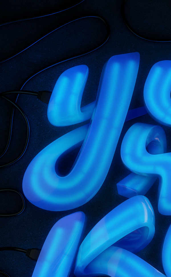 Yorokobu Magazine-蓝色立体霓虹灯设计---酷图编号1