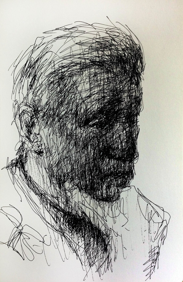 炭笔狂草人物肖像插画