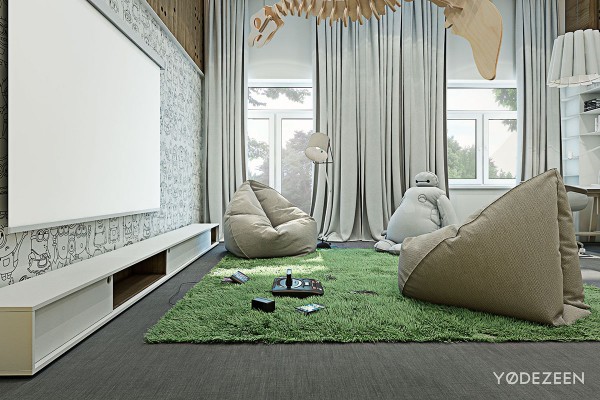 一个友好的儿童乐园公寓设计,有很多好玩的功能。不但有开放的通风地方,还有很多色彩鲜艳温馨儿童玩具---酷图编号27