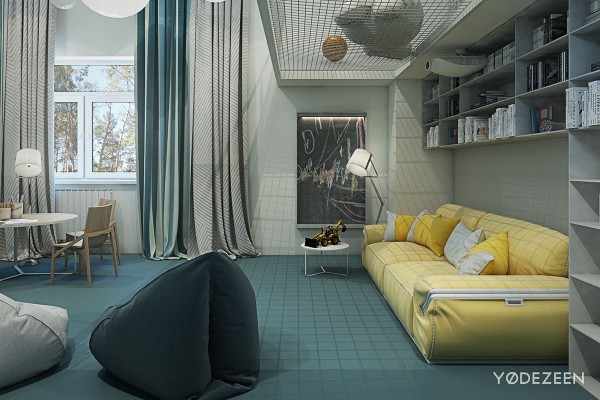 一个友好的儿童乐园公寓设计,有很多好玩的功能。不但有开放的通风地方,还有很多色彩鲜艳温馨儿童玩具---酷图编号23