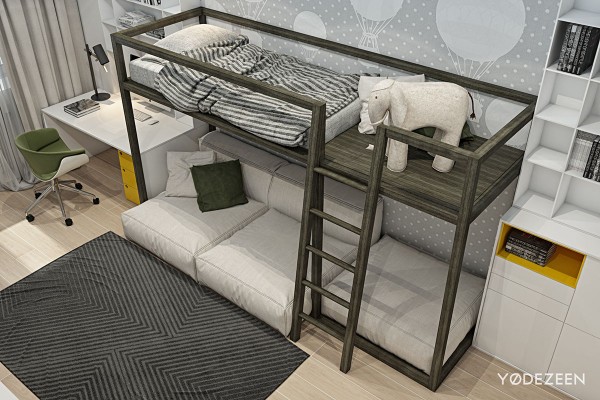 一个友好的儿童乐园公寓设计,有很多好玩的功能。不但有开放的通风地方,还有很多色彩鲜艳温馨儿童玩具---酷图编号1