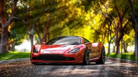 高清晰红色阿斯顿・马丁DBC跑车