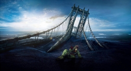 塌桥与戴化学装备武装的工人