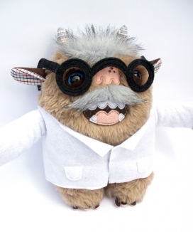 手工制作的疯狂科学家怪物玩具-可拆卸的眼镜，白色外套和彩色试剂