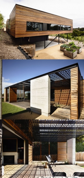 木条海滨别墅-位于澳大利亚南部海岸，内部配有外露的木质墙壁和木镶地板，这些材料一般都是采用回收的木材