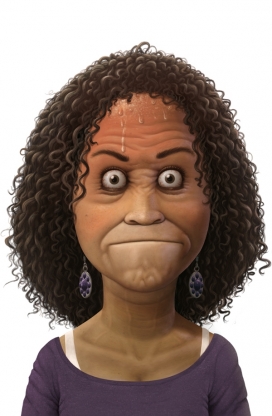 Constipation-中年妇女用劲表情肖像插图