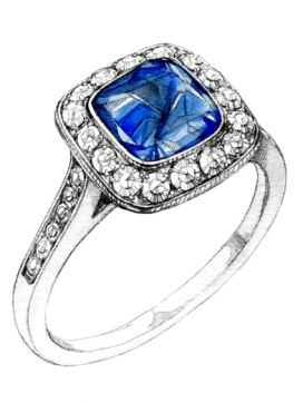 手绘蓝色珠宝首饰插画