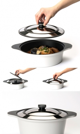 Lid²透明分层蒸锅-免于食物串味的最简单方法，透明玻璃不锈钢上盖被分为电池，电机，风机，除臭过滤器等。
