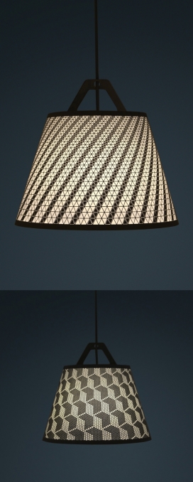 激光缝灯罩-灯罩由两张纸采用激光缝合，灯的金属框架由磁铁固定