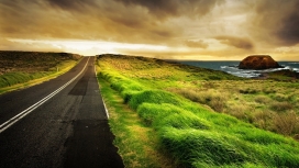 完美绿草公路壁纸