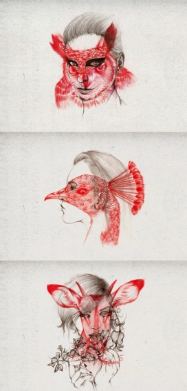 Wildlife-动物人像结合的插画