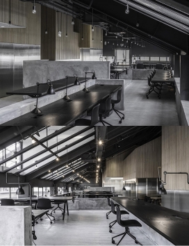 Flamingo火烈鸟上海办事处阁楼室内设计-看看设计师是如何合理利用自然光结合材料，打造具有凝聚力的极简主义620平方米暗色调空间，看起来新鲜和富于光泽