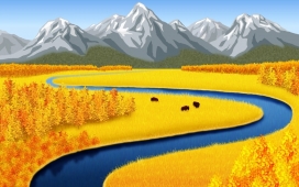 黄色田野溪山漫画壁纸