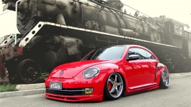 超酷的红色改装甲壳虫汽车桌面壁纸下载