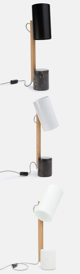 大理石铝木台灯设计-两个滚筒是由木竿制成