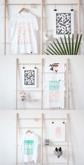 意大利NOWAY品牌T恤衫木架设计-大胆的T恤图形外观与全彩色几何线条图形