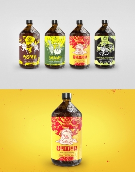 Tropical Brew异国水果味的啤酒-瓶身插画展示一个超现实主义的幽默故事