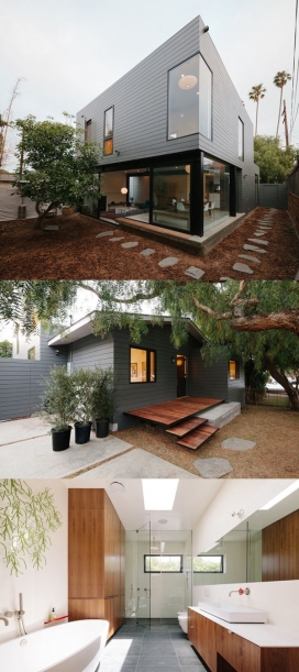 圣莫尼卡海滩平房-里面住着一对夫妇，房屋始建于1920年，目前进行大规模的翻新，外观保持了原有面貌，而室内接受了全面整修