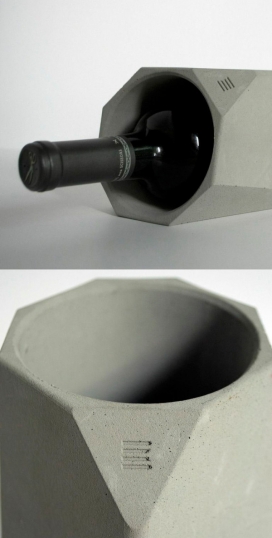 Corvi混凝土多面几何酒瓶设计-是一个具酒柜储存容器，保持你的酒凉爽宜人