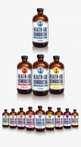 Health Ade Kombucha红茶菌-琥珀色的玻璃药剂师瓶的样子-一个实用的和令人愉快的设计