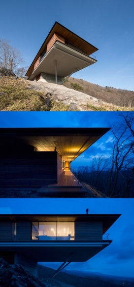 对角高山腰屋建筑-位于日本长野县偏远的农村八岳山脉，绵延数英里的风光尽收眼底。